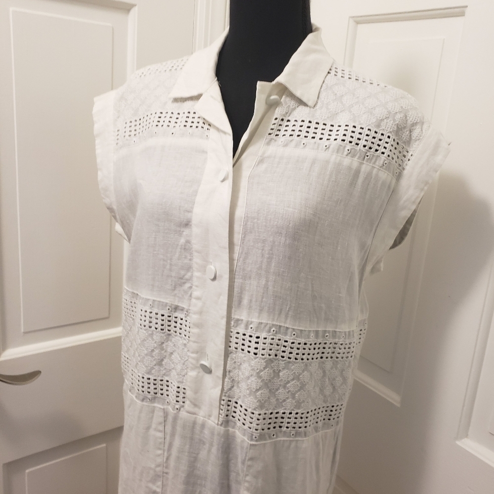 PENNYBLACK White Linen Dress Size 4, Preppy, Casual Embroidery - Picture 2 of 8
